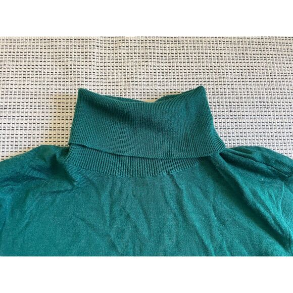 Womens Turtleneck Sweater XL Green Merino Wool Blend Minimalist Knit Top - Picture 3 of 5